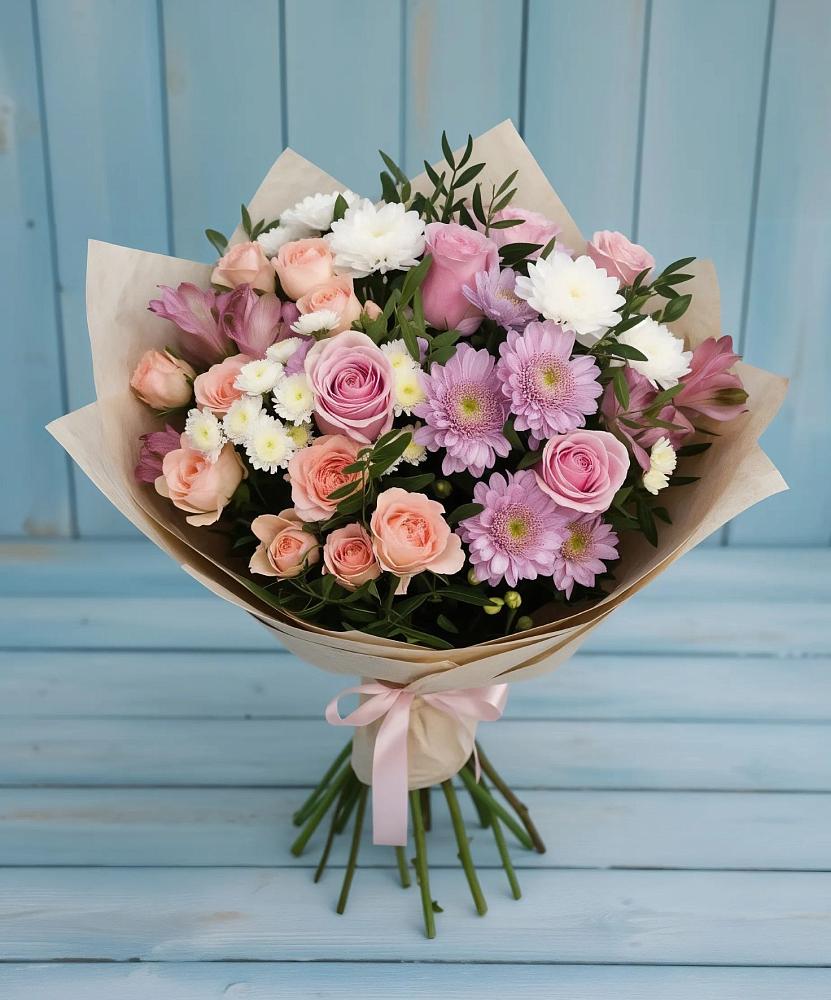 Букет цветов из: Хризантемы, Розы и Альстромерии в Норильске