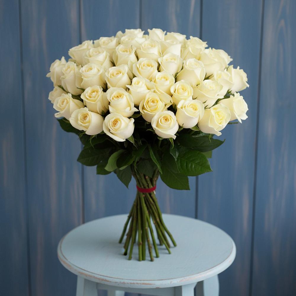 Букет 51 Белая роза Эдлесс Лав в Норильске