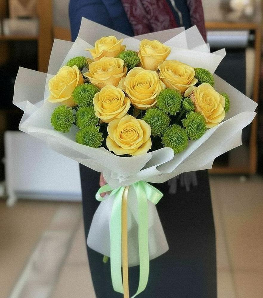 Букет цветов из: Хризантемы и Розы в Норильске