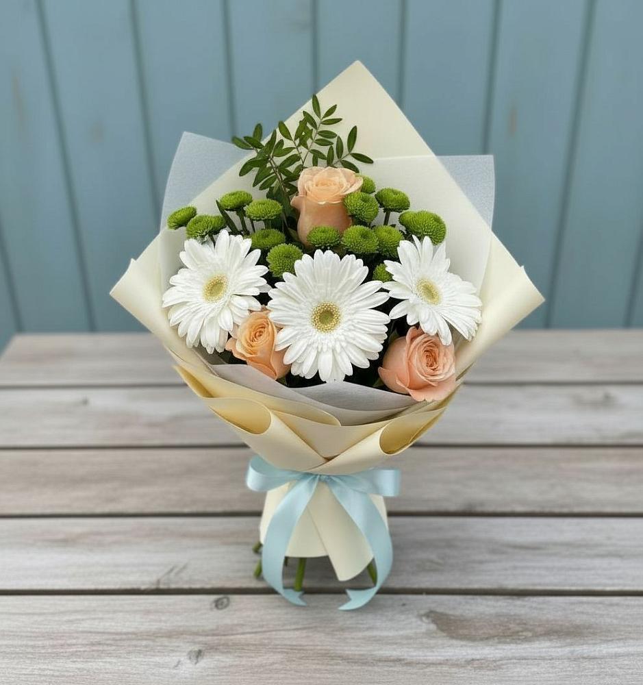 Букет цветов из: Герберы, Розы и Хризантемы в Норильске