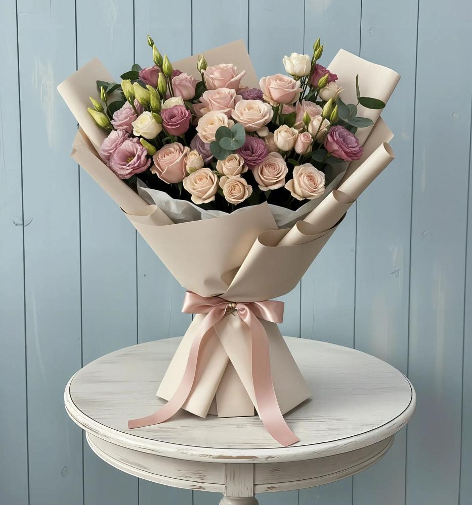 Букет цветов из: Розы и Лизиантусы в Норильске