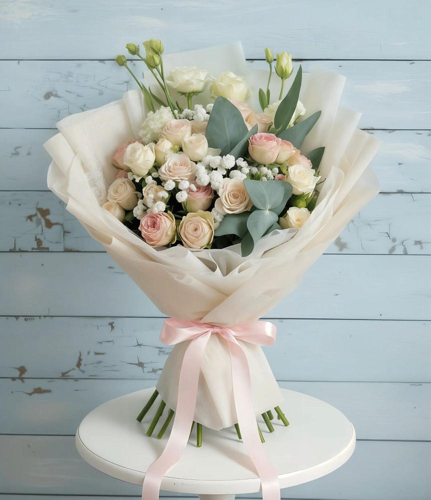 Букет цветов из: Розы и Лизиантусы в Норильске