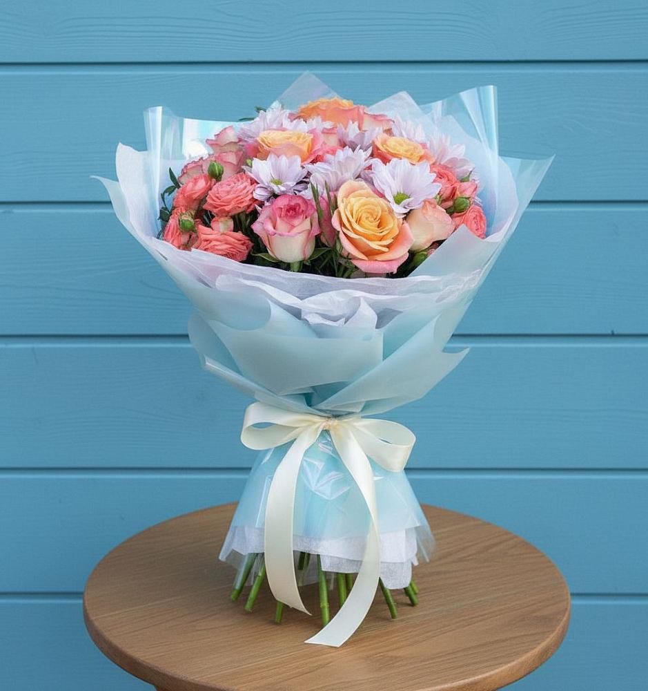 Букет цветов из: Хризантемы и Розы в Норильске