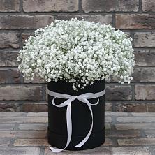 Цветочная композиция из Гипсофила в шляпной коробке в Норильске