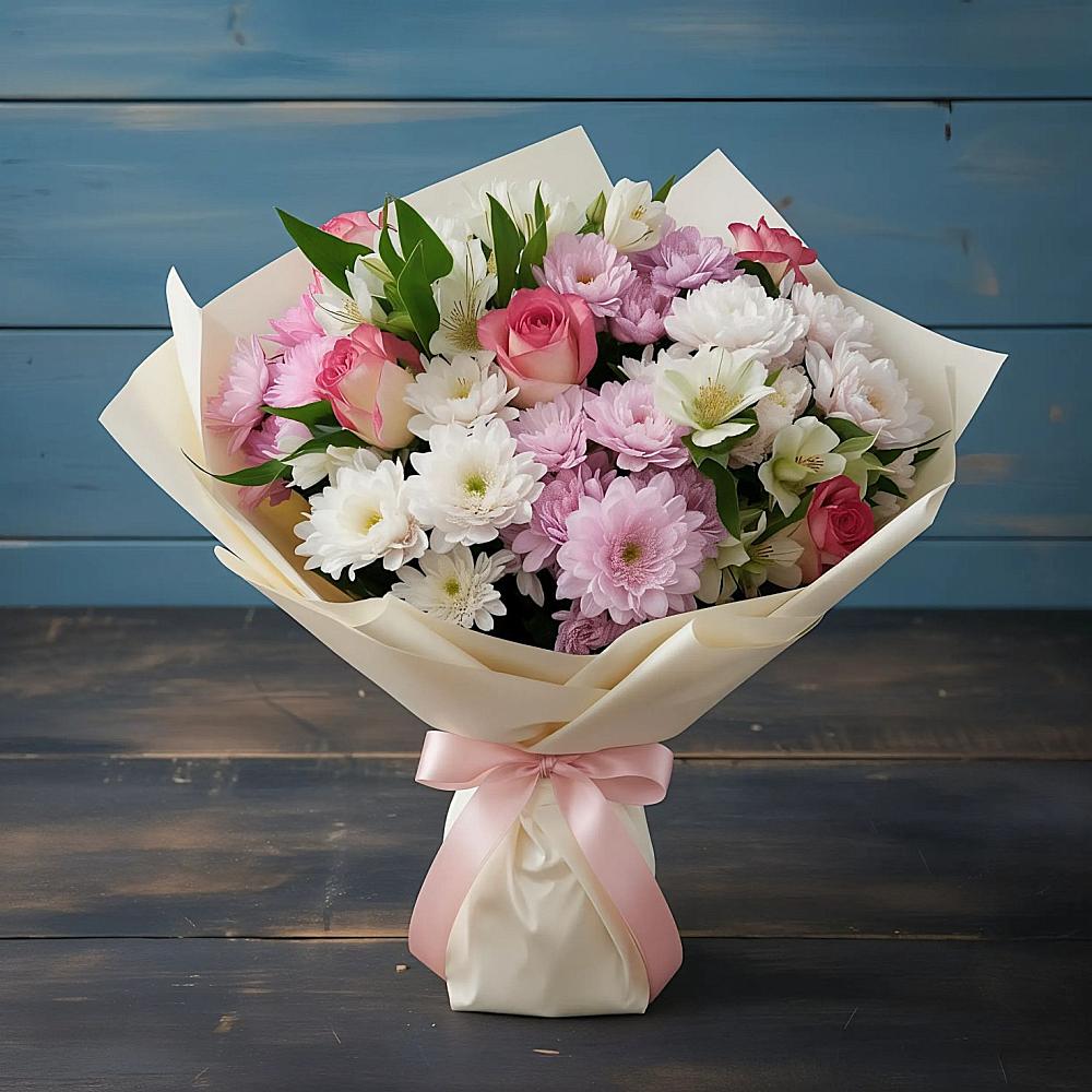 Букет цветов из: Хризантемы, Альстромерии и Розы в Норильске